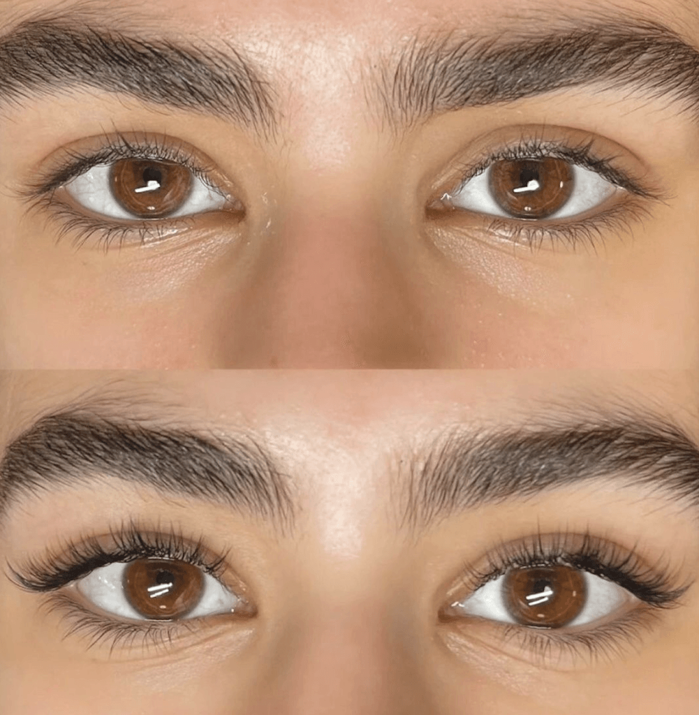 antes y despues del tratamiento de lifting de pestañas